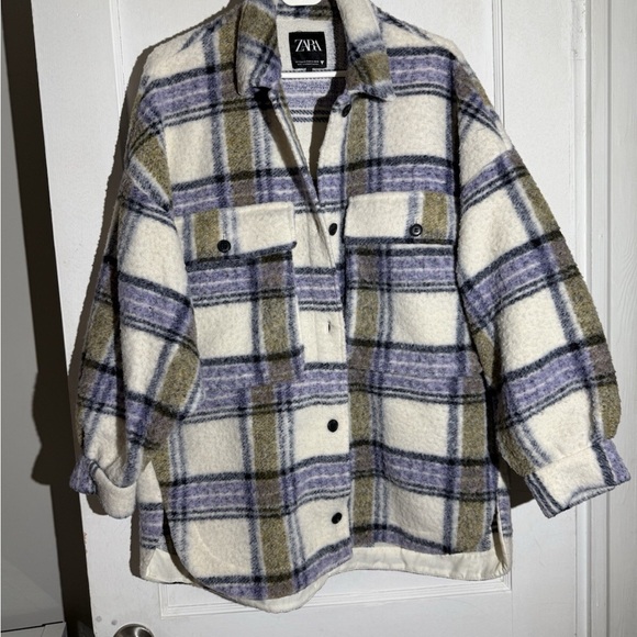 Zara Jackets & Blazers - Zara Women's Plaid Jacket - Cream, Purple, Olive